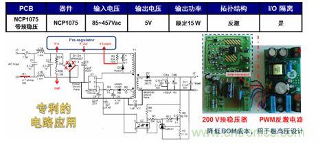 基于NCP1075開(kāi)關(guān)穩(wěn)壓器和200 V預(yù)穩(wěn)壓器的極寬電壓范圍15 W參考設(shè)計(jì)。