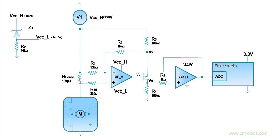 低壓運(yùn)放如何檢測(cè)高壓上橋臂電流？