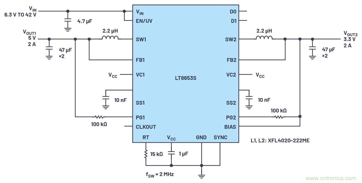 具有6.2 µA靜態(tài)電流的雙通道、42 V、2 A、單片、同步降壓型Silent Switcher 2穩(wěn)壓器