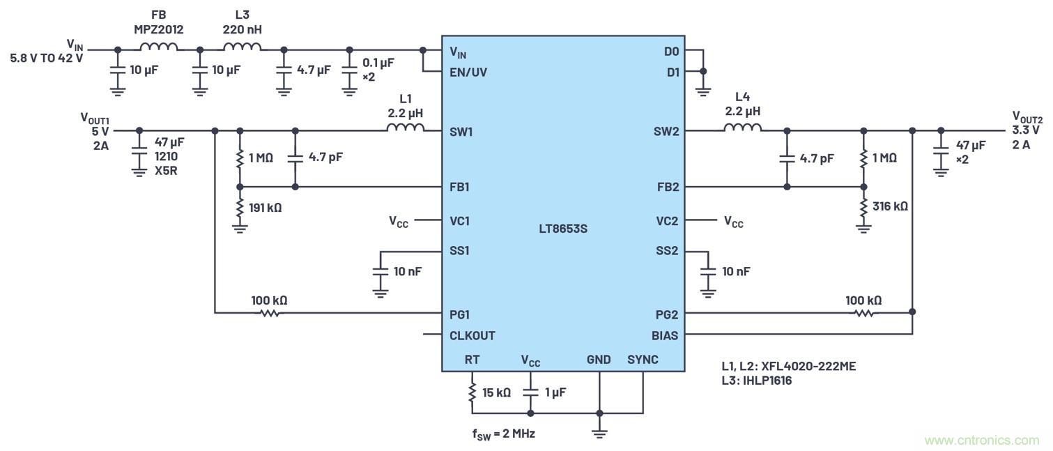 具有6.2 µA靜態(tài)電流的雙通道、42 V、2 A、單片、同步降壓型Silent Switcher 2穩(wěn)壓器