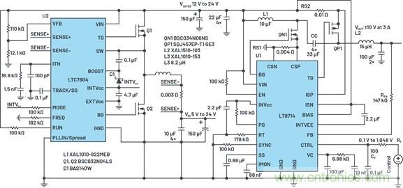 通過5 V至24 V輸入提供雙極性、雙向DC-DC流入和流出電流